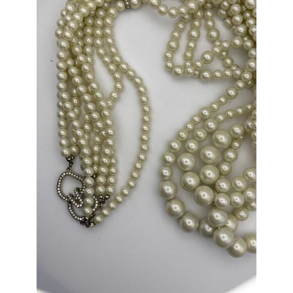 Chicos Multi Strand Pearl Tone Necklace w/ Crystal Bars Statement 38” - Picture 13 of 14